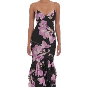 Lucy in the Sky Black and Pink Floral Maxi Dress
